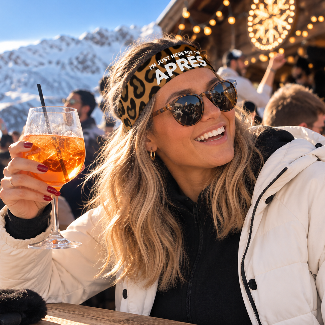 "I'm Just Here For The Après" Unisex Leopard Print Headband