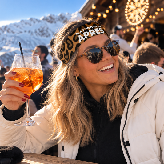 "I'm Just Here For The Après" Unisex Leopard Print Headband