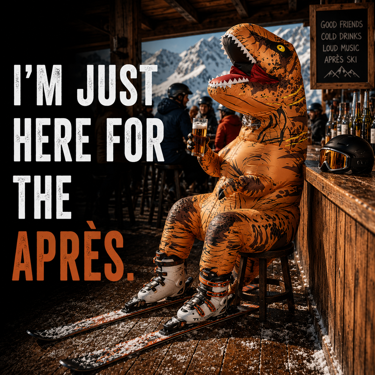 "I'm Just Here For The Après" (Dinosaur) Ski Tee Unisex T-Shirt